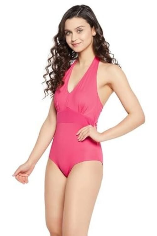 Clovia Women’s Padded Halter Neck Monokini in Orange