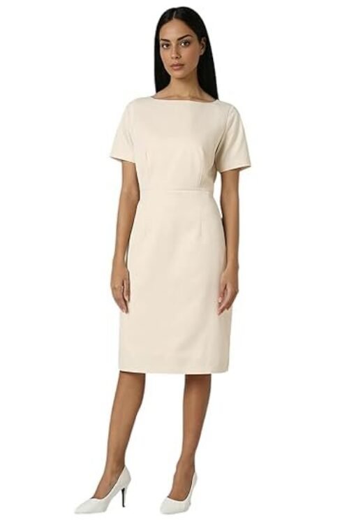 Women’s Polyester Blend Boat Neck Mid-Length Sheath Above The Knee Dress