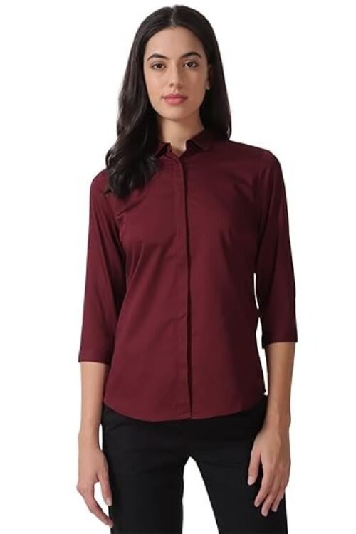 Women’s Regular Fit Solid 3/4 Sleeve 100% Cotton Shirt