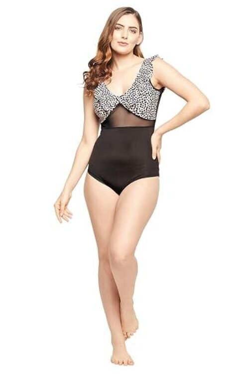 Clovia Women’s Print Me Pretty Two Piece Swimsuit in Black in Black