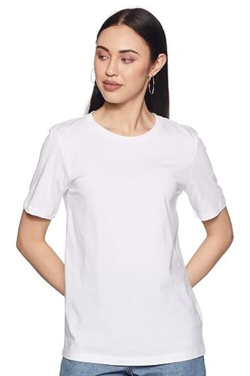 Marks & Spencer Womens Solid Cotton Round Neck Straight Fit T Shirt