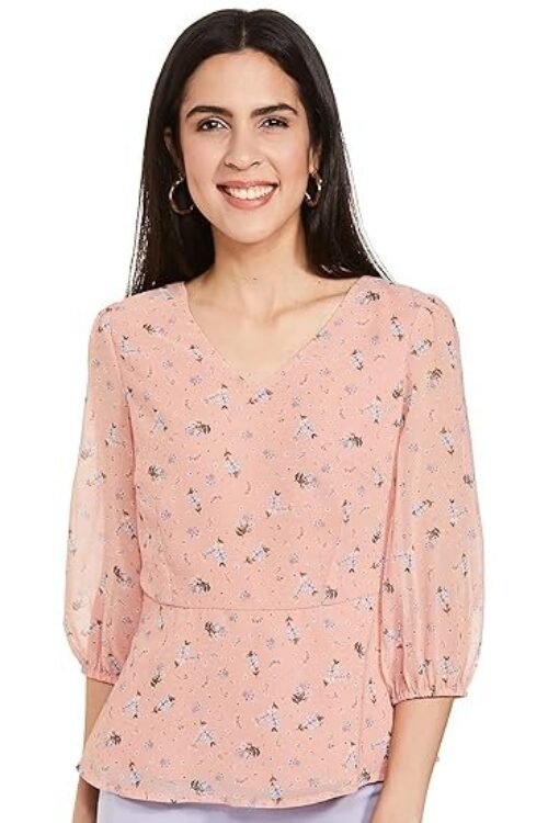 FabAlley Women’s Dusty Pink Ditsy Floral Wrap Top