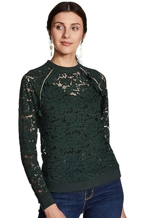 Women’s Lace Regular Fit Shirt – Bottle Green