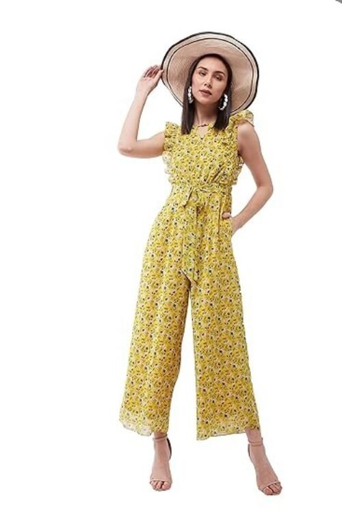 Miss Chase Women’s Round Neck Sleeveless Floral Wide Leg Jumpsuit with Pockets